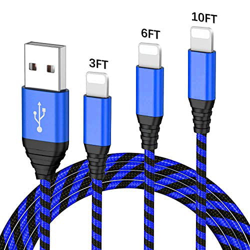 Phone Charger 3FT 6FT 10FT 3 Pack 90 Degree Right Angle Fast Data Cable Nylon Braided Compatible with Phone 11// Pro iPhone Xs Max//XS//XR//8//8Plus and More Gray